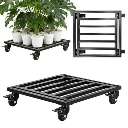 KAXIWEI 22" Heavy Duty Plant Caddy with Lockable Wheels - 600lbs Metal Plant Stand on Rollers, Durable Square Plant Dolly, Rust-Proof Rolling Plant Roller for Large Planters and Pots - size: 22" Square Black