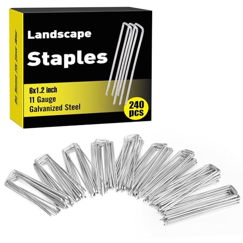 HongWay 240 Pack Landscape Staples 6 Inch, Galvanized Garden Stakes - size: 6 Inch, 240pcs
