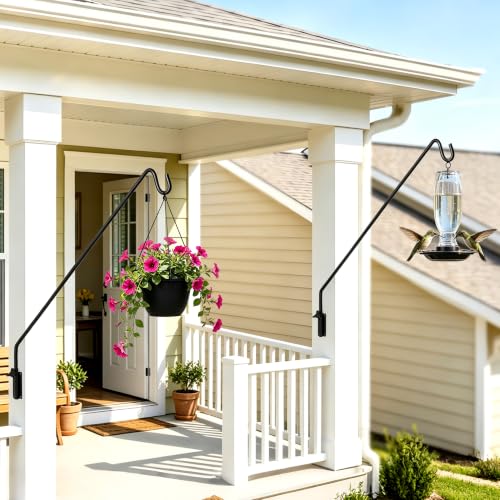 MIXXIDEA 2 Packs Heavy Duty Extended Reach Wall Mounted Deck Hook Wall Pole, Wall Bracket Direction and Length Adjustable Plant Bracket for Bird Feeders, Planters, Suet Baskets, Lanterns, Wind Chimes - size: 43in Long Wall Mounted Hook-2 Packs