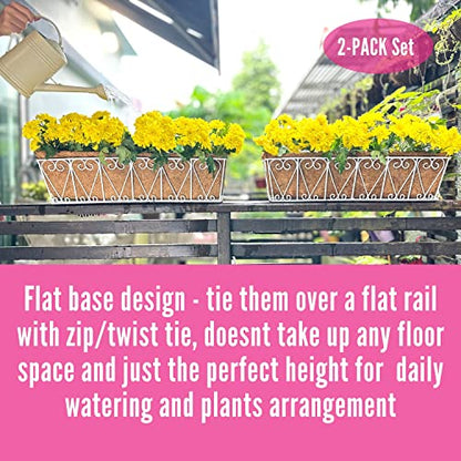 LaLaGreen Fence Wall Planter (24 in, 2 Pack) White Coco Liner Trough Box - size: 24" (61cm) x 2 Pack