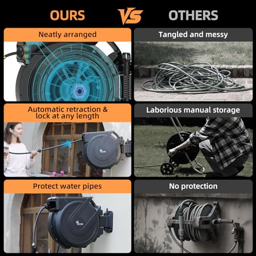Retractable Garden Hose Reel 5/8 in x100 ft， Wall Mounted Hose Reel - color: Gray, size: 5/8"x100 ft
