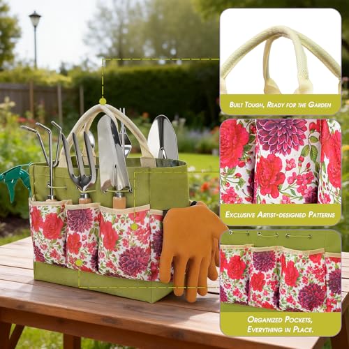 Garden Tool Set, 10 PCS Gardening Tools/Kit for Women,Gardener Gift - color: Green