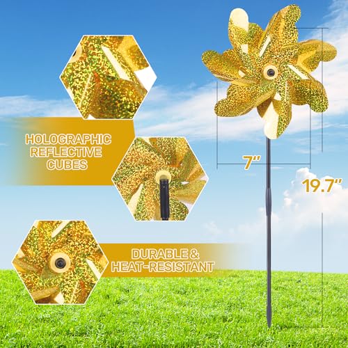 BATTIFE Preassembled Reflective Pinwheels for Yard & Garden, Gold, 10 Pack - color: Yellow, size: 10 Pack