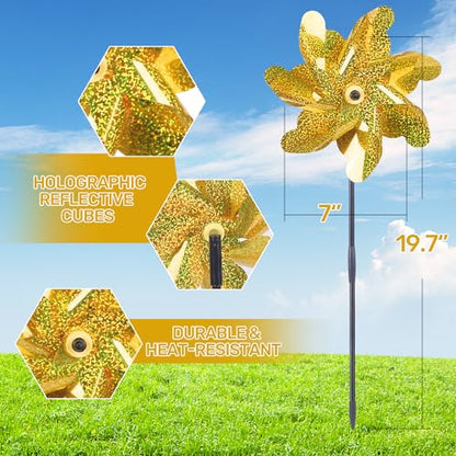BATTIFE Preassembled Reflective Pinwheels for Yard & Garden, Gold, 10 Pack - color: Yellow, size: 10 Pack