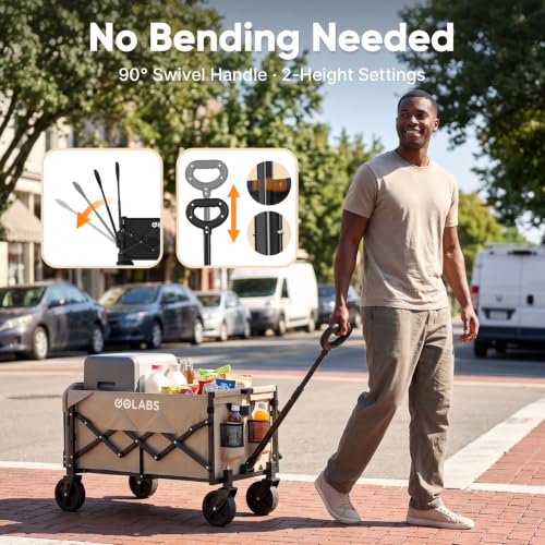 Golabs WA1 Collapsible Folding Wagon Cart, Max 220lb Load, Expands to 100L - color: Wa1 Camel