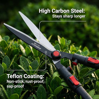AGRICUT Telescopic Hedge Shears – Heavy Duty Garden Shears with Patented Wavy Blade, High Carbon Steel, Extendable Aluminium Handles 700-930mm – For Precision Trimming of Tall Hedges - style: Wavy Blade (Telescopic)