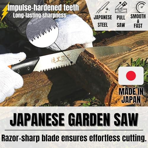 KAKURI Japanese Pruning Saw with Sheath 8.2" for Tree Trimming - Hand Tree Saw for Gardening, Camping, Bushcraft - Non Slip Cork Handle - Made in Japan