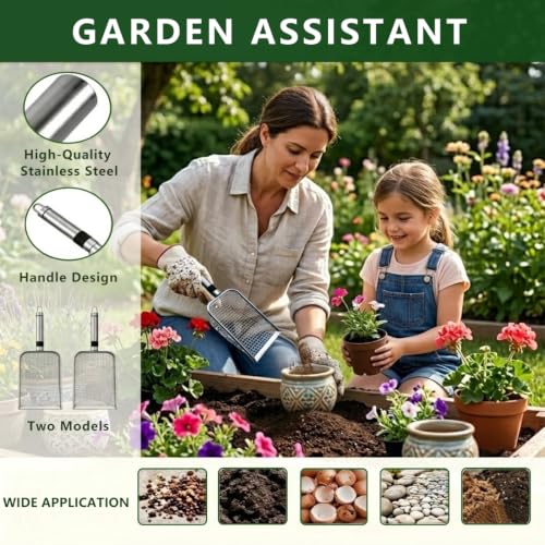 2 Pack Soil Sifter for Gardening, Stainless Steel Handle