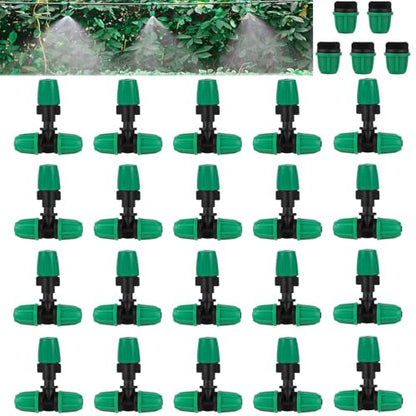 Drip Irrigation Misting Nozzle Kit, 45Pcs Drip Irrigation Parts with 20Pcs 4/7" to 1/4" Barbed Tee Connectors, 20Pcs 1/4" Green Atomizing Misting Nozzles, 5Pcs 4/7" End Caps for Garden Watering - size: Basic Drip Irrigation Kit
