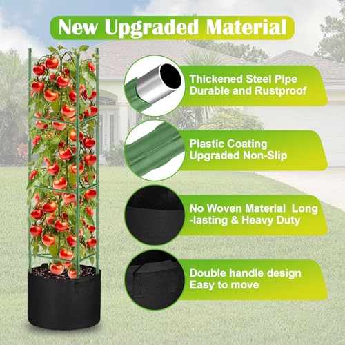 4 Pack Tomato Cages 55 x 12 Inch for Garden with 11 Gallon Round Planter