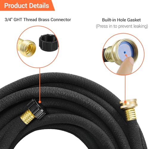 MAMIZO Soaker Hose Kit 150 Ft 1/2" Brass Connectors Heavy Duty Water Saving - size: 150 ft