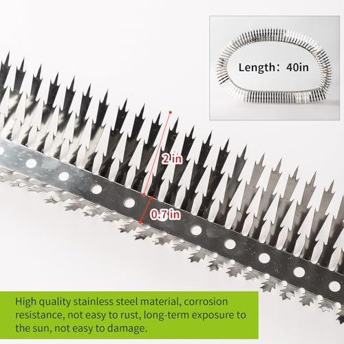Bird Spikes.Raccoon Snake Deterrent.Squirrel Spikes.Stainless Steel Squirrel baffles for Bird feeders.Anti Climb Spikes Garden Fences.Cat Fence Outdoor Barrier,Pigeon Spikes (40in) - size: 40in
