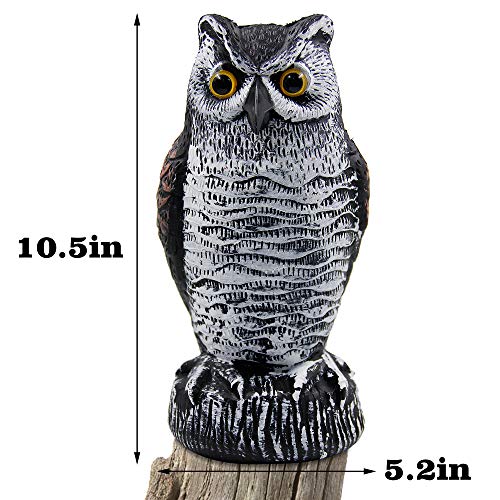 Hausse 3 Pack Fake Horned Owl Bird Scarecrow Decoy, Plastic Owl Bird Deterrents