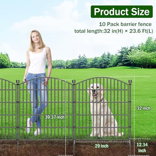 10 Panel No Dig Decorative Garden Fence 32" H x 23.6'L Outdoor Dog Barrier - size: 32 in(H) X 23.6 ft(L)