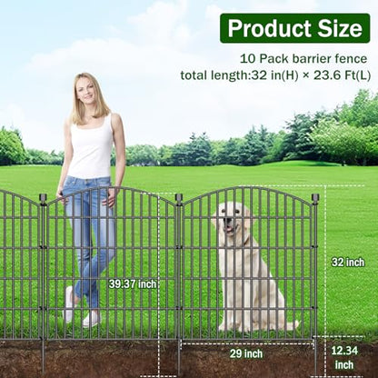 10 Panel No Dig Decorative Garden Fence 32" H x 23.6'L Outdoor Dog Barrier - size: 32 in(H) X 23.6 ft(L)