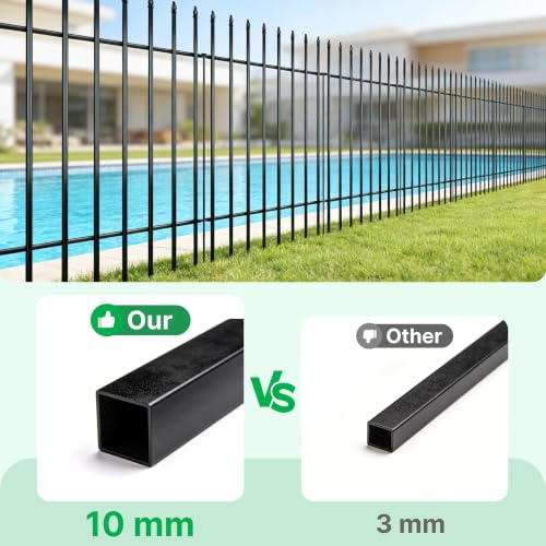 Thealyn 32" H x 24" W Metal Garden Fence, No Digging, Animal Barrier, 10 Ft - color: Black, size: 32″ H x 10 ft (5 Panels)