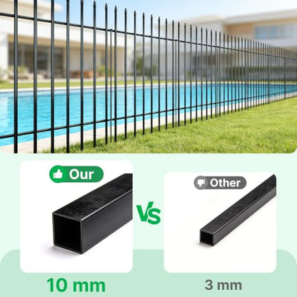 Thealyn 32" H x 24" W Metal Garden Fence with Gate, Animal Barrier, 10 Ft - color: Black, size: 32″ H x 10 ft (4 Panels + 1 Gate)