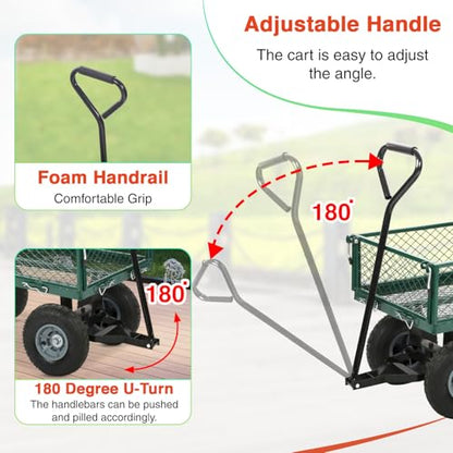 FDW | Heavy Duty Garden Cart with Wheels | Dark Green | 500lbs Capacity - color: Dark Green
