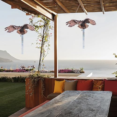 Plastic Owl to Scare Away, 4Pcs Reflective Fake Owls Hanging Decoration, Dual-Sides Printed Raster Fake Hawk Eagle Keep Away Pigeon Barn Swallow to Protect Yard Garden Patio - color: 4Pcs Brown-2