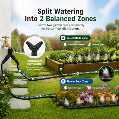 5/16" Drip Irrigation System 130 ft with 32-Pcs 360° Adjustable Copper Nozzles, Automatic Misting Watering System for Garden, Raised Beds, Greenhouse (130ft+32 nozzles) - size: 130ft+32 nozzles