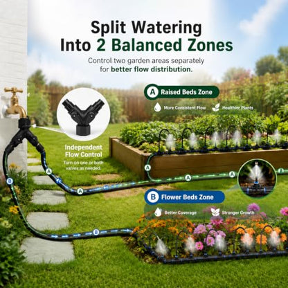 5/16" Drip Irrigation System 130 ft with 32-Pcs 360° Adjustable Copper Nozzles, Automatic Misting Watering System for Garden, Raised Beds, Greenhouse (130ft+32 nozzles) - size: 130ft+32 nozzles