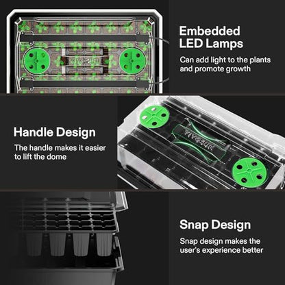 VIVOSUN 1-Pack Seed Starter Kit, 40-Cell Tray, LED Lights and Heat Mat - size: 1-Pack 40-Cell, style: Trays with Lamps and Heat Mat