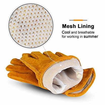 OZERO Leather Work Gloves, Gardening Gloves, Cowhide, Mesh Lining, X-Large - color: Gold With Mesh Linning (1 Pair), size: X-Large
