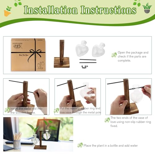 XXXFLOWER Plant Propagation Station Terrarium Wooden Stand 2 Love Bulb Vase - color: Transparent