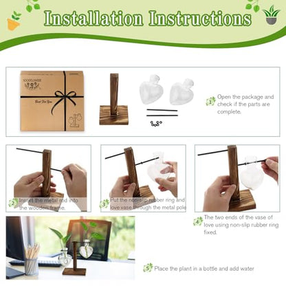 XXXFLOWER Plant Propagation Station Terrarium Wooden Stand 2 Love Bulb Vase - color: Transparent