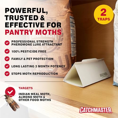 Catchmaster Pantry Pest & Moth Traps 2-Pk, Bug Killer for Kitchen Storage & Pantry Cabinet, Sticky Moth Traps for House, Glue Trap to Protect Pet Food, Kitchen Cabinets Storage - size: Heavy-Duty 2-Pack