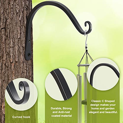 FEED GARDEN Heavy Duty Plant Hooks - 2 Pack 8 Inch Wall Mounted Hanging Brackets, 44lb Capacity Steel Plant Hangers for Bird Feeders, Baskets, Wind Chimes - Black - color: Black-C, size: 8 Inch