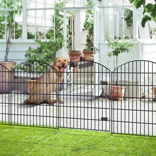 Heavy Duty Metal Garden Fence with Gate 43.2 in x 14.75ft, No-Dig Dog Fence - size: 43.2"Hx14.75ft (Heavy Duty With Gate)