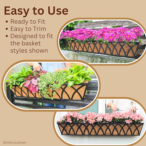 LaLaGreen 36" (2 Pack, Rectangular) Coco Liners for Window Box Planter–Extra Large Trough Coconut Coir Replacement for Hanging Basket, Flower Pot, Garden Outdoor Use–Multi Sizes Multiple Sizes&Shapes - size: 36'' x 2 pack