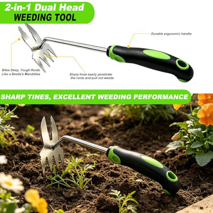NICENINE Weed Puller Tool, 2-in-1 Bionic Jaw Garden Weeder, 14 Inch Stainless Steel Hand Held Root Removal Tool for Vegetable Gardening and Backyard Farm Planting