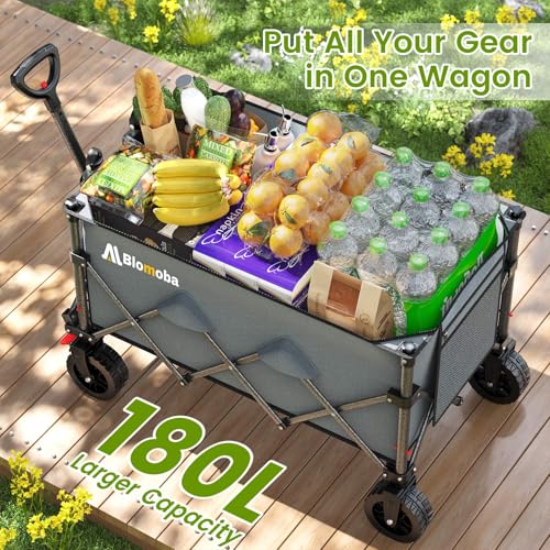Blomoba Collapsible Wagon Cart with Wheels, 330lbs Heavy Duty Wagon, Grey - color: Gray, size: X-Large Without Tailgate