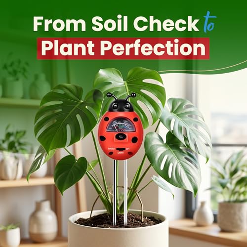 Ladybug 3-in-1 Soil Tester for Indoor & Outdoor Plants – Moisture Meter with pH & Light Sensor, No Batteries Needed for Houseplants & Gardening