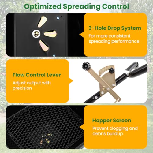 66LBS Walk-Behind Broadcast Spreader with 13" All-Terrain Pneumatic Tires, 6.5FT Spreading Width & Adjustable Flow Control, Push Fertilizer Spreader for Grass Seed, Salt & Ice Melt (Black) - color: Black