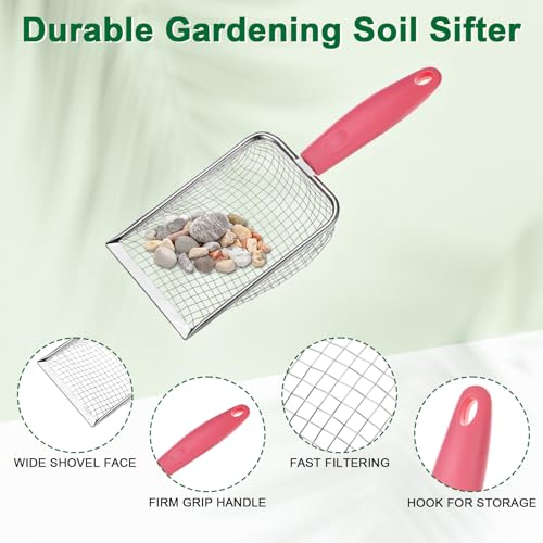 M METERXITY 2-Pack Gardening Soil Sifter, 5, 1 mm Mesh Stainless Steel Portable Gardening Sifter with Plastic Handle for Sand/Dirt/Rock Compost [White, Pink] - color: White, Pink, size: 5.0X5.0mm,1X1mm