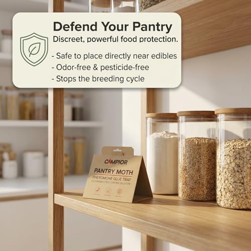 Pantry Moth Traps with Pheromones (6 Pack) – Non‑Toxic, Odor‑Free Sticky Glue Traps for Pantry Moth Treatment & Prevention, Targets Web‑Spinning Food Moths, for Kitchens & Food Storage - size: 6-pk Pantry