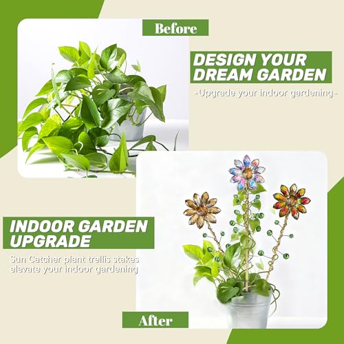 3Pcs Crystal Sunflower Suncatchers Glass Plant Suncatcher with Metal Stake - color: Ab, Red, Amber