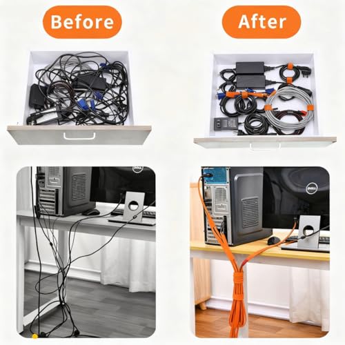 IFNOW 32FT Reusable Fastening Tape Cable Ties Double-Sided Hook-and-Loop Cable Management Tape Strength and Durability 0.4''/Width (1, Orange) - color: Orange