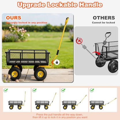 500 Lbs Heavy Duty Steel Garden Cart with Handle & 10" All Terrain Tires - color: Black Yellow, size: 500lbs