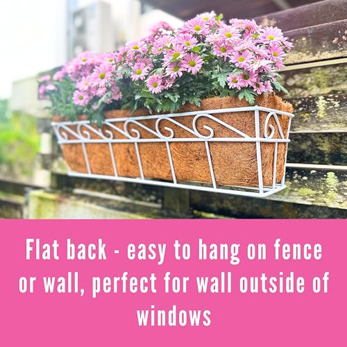 LaLaGreen Outdoor Window Box (24 in, 2 Pack) White Metal Coco Liner Trough - size: 24" (61cm) x 2 pack