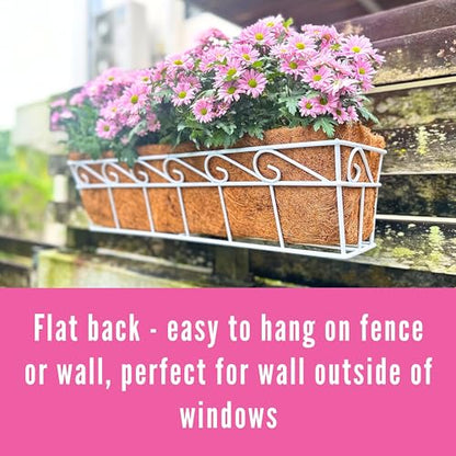 LaLaGreen Outdoor Window Box (24 in, 2 Pack) White Metal Coco Liner Trough - size: 24" (61cm) x 2 pack