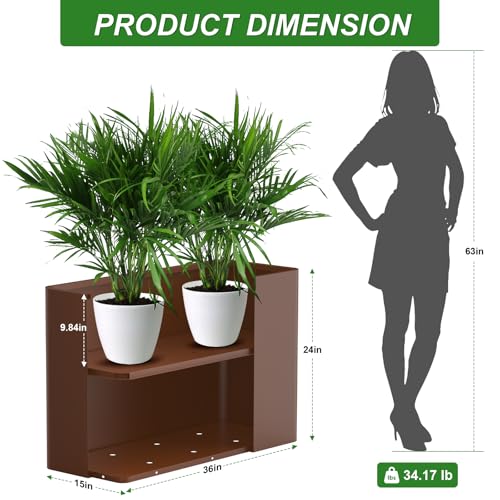 Metal Rectangular Planter Box 36" L x 15" W x 24" H, Large Planters for Outdoor Plants, Rectangular Tall Planters for Outdoor Plants with Drainage Holes - color: Espresso