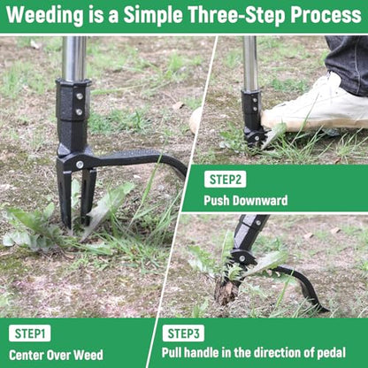 GOXAWEE Stand Up Weed Puller Tool with 46″ Long Handle, Manual Weeder Tool - color: Silver Weed Puller Tool