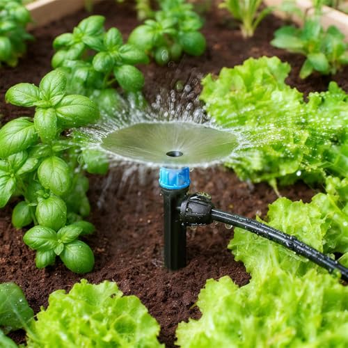 26pcs Drip Emitters Fan Shape with Stake for 1/4" Irrigation Tubing, Adjustable 360 Degree Water Flow Irrigation Vortex Sprayer On 5" Stake Garden Irrigation Dripper for Watering System - color: Blue Vortex Emitter-26P