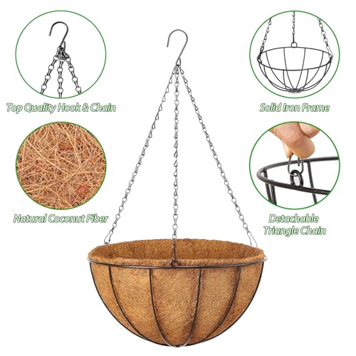 LCHUANG Hanging Baskets Planter for Plants - 2 Pack 10 Inch Metal Baskets with Coco Coir Liner, Hanging Flower Pots for Outside with Chain, Indoor Outdoor Garden Porch Decoration (10'' Pack of 2) - size: 10 Inch