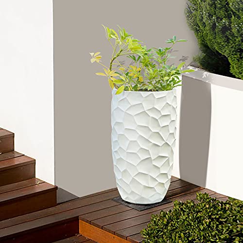 LuxenHome 22" H Concrete Tall Planter with Drainage Hole and Rubber Plug - color: White 22"