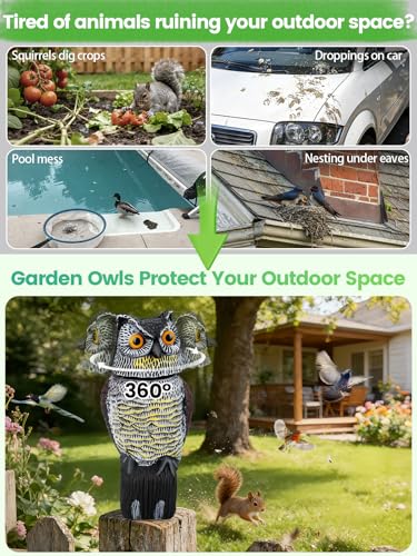 Owl Decoys to Scare Birds Squirrels Away, 360 Rotating Head Activated
